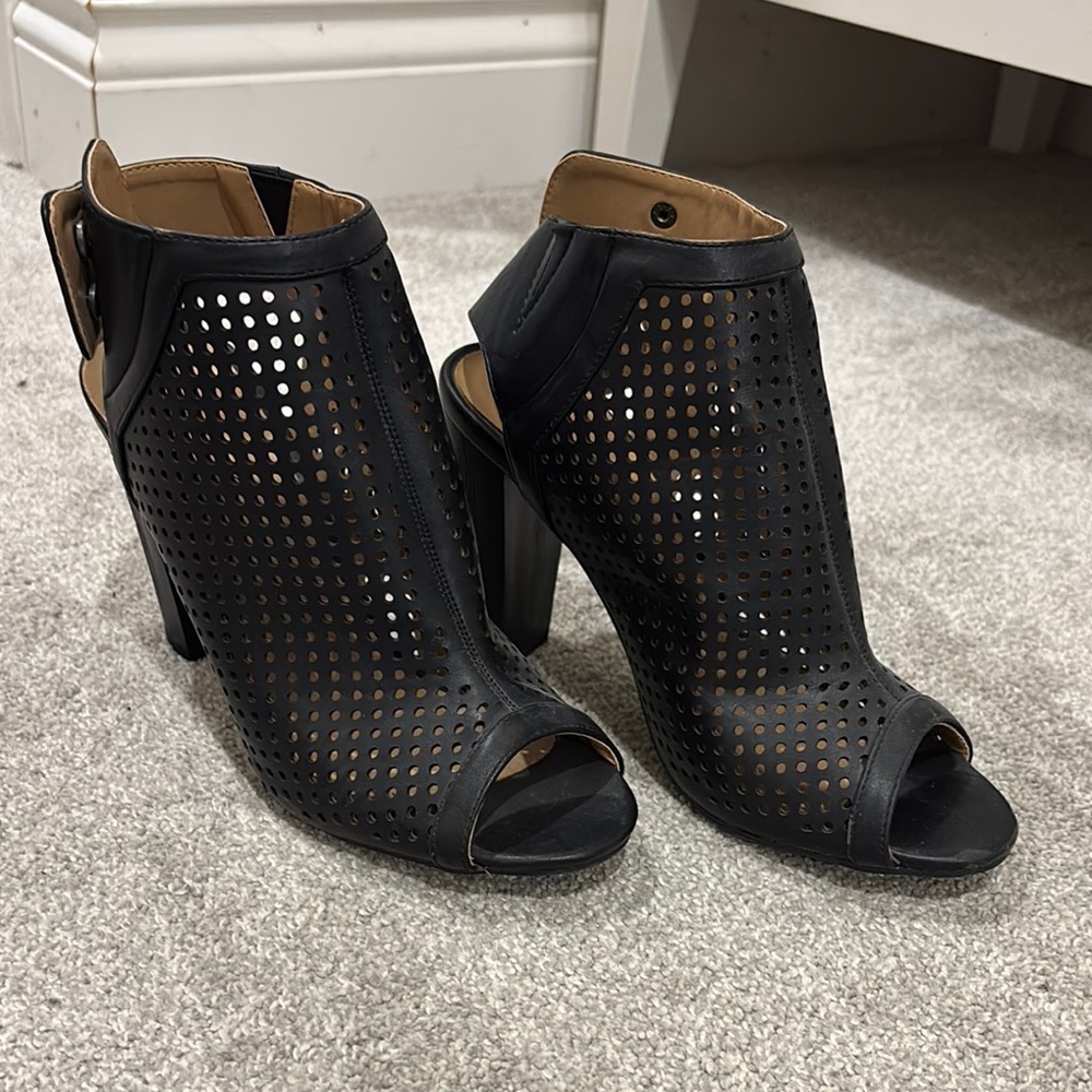 BAMBOO Black Heeled Boots with Perforated Design
